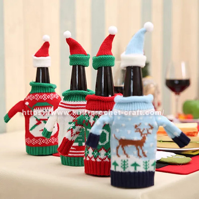 Crochet Knitted Christmas Sweater Beer Wine Bottle Covers