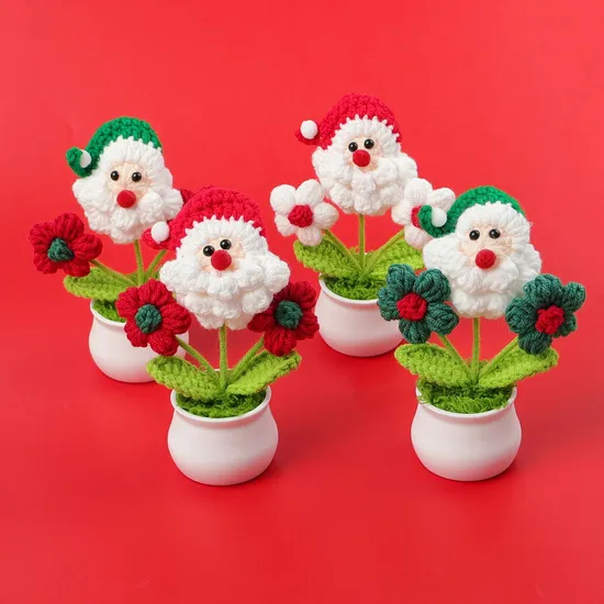 Wholesale Price OEM Manufacturer Personalized Navidad Xmas New Year Decors Handmade Crochet Knitted Santa Claus Potted Plant Custom Christmas Gifts Factory