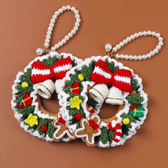 Wholesale Price OEM Manufacturer Customized Navidad Xmas Hanging Ornaments Personalized Tree Decorations Crochet Knitted Christmas Wreaths Factory