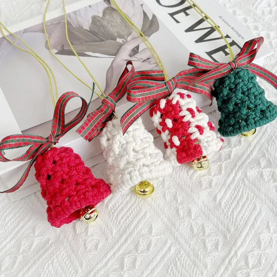 Wholesale Price OEM Manufacturer Personalized Navidad Xmas New Year Hanging Decorations Ornaments Custom Crochet Knitted Christmas Bell Crafts Factory