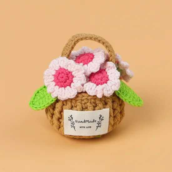 Wholesale Price OEM Manufacturer Personalized Navidad Xmas Christmas Finished Knitting Handmade Sunflower Custom Design Crochet Knitted Flower Basket Factory