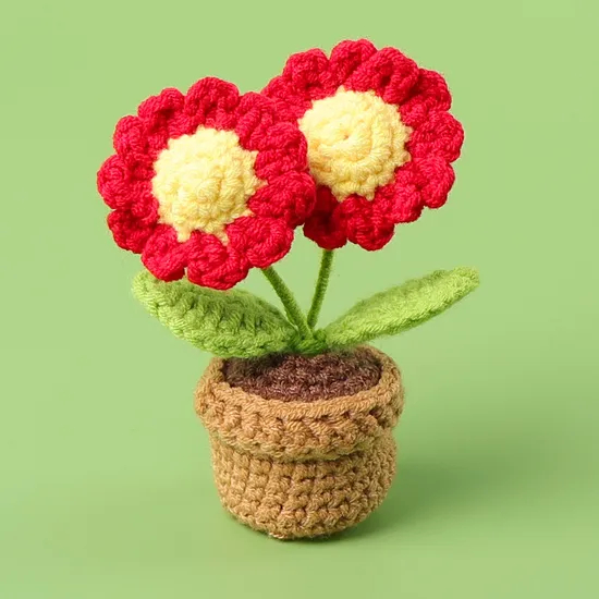 Wholesale Price OEM Manufacturer Personalized Christmas Decorations Rose Sunflower Tulip Bouquet Hand Crocheted Knitting Potted Flowers Plants Knitted Crafts Factory