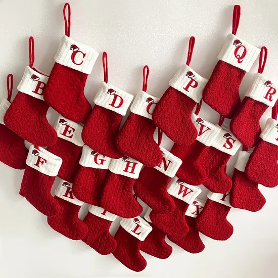 Wholesale Price OEM Manufacturer Personalized Navidad Xmas Noel Tree Decorations Red Alphabet Knitting Socks Custom Crochet Knitted Christmas Stocking Factory