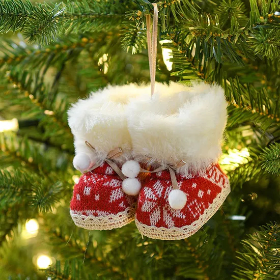 Wholesale Price OEM Manufacturer Custom Design Navidad Xmas New Year Hanging Tree Ornaments Crochet Knitted Christmas Boots Shoes Pendants Factory