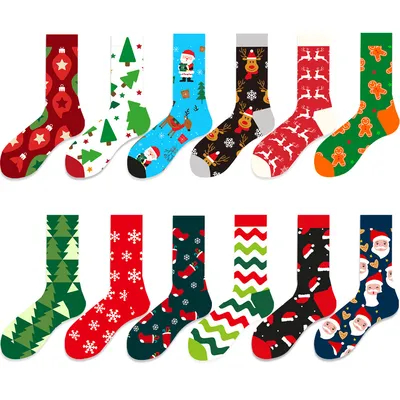 Women & Men Adult Winter Santa Cotton Knit Crew Xmas Christmas Socks - Festive and Cozy Holiday Footwear