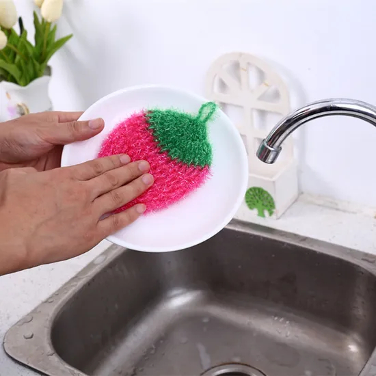 Hand Crocheted Dish Scrubber Strawberry Shaped Dish Rag Cloth Washcloth Duster Cloth Towel for Kitchen Washing Dishes Cleaning