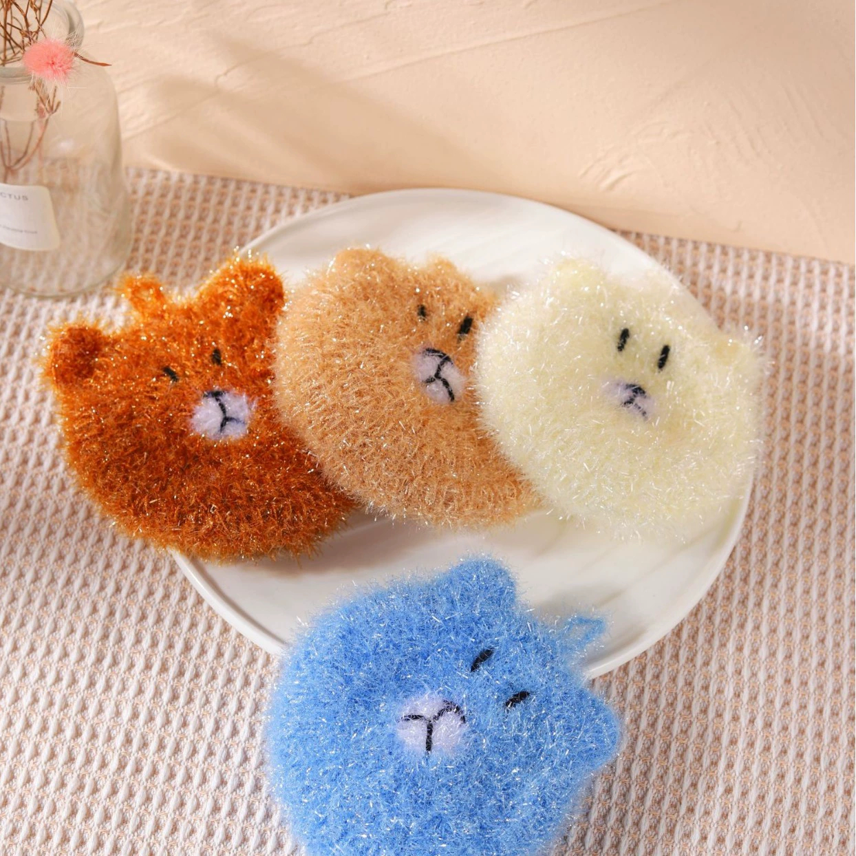 Dish Brush – Crocheted Dish Brush, Acrylic Dish Brush, Glass Fiber Dish Brush, Korean Bear Series Dish Brush