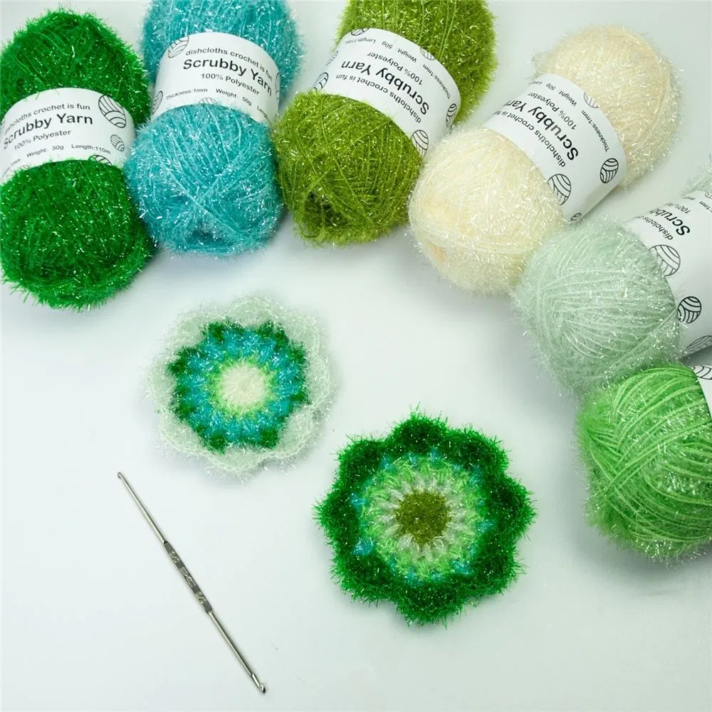 Pastel Scrubby Yarn for Dishcloths Crochet 6 Skeins Pack D Polyester 100%50g Each 110m Per Skein for DIY Hand Knitting