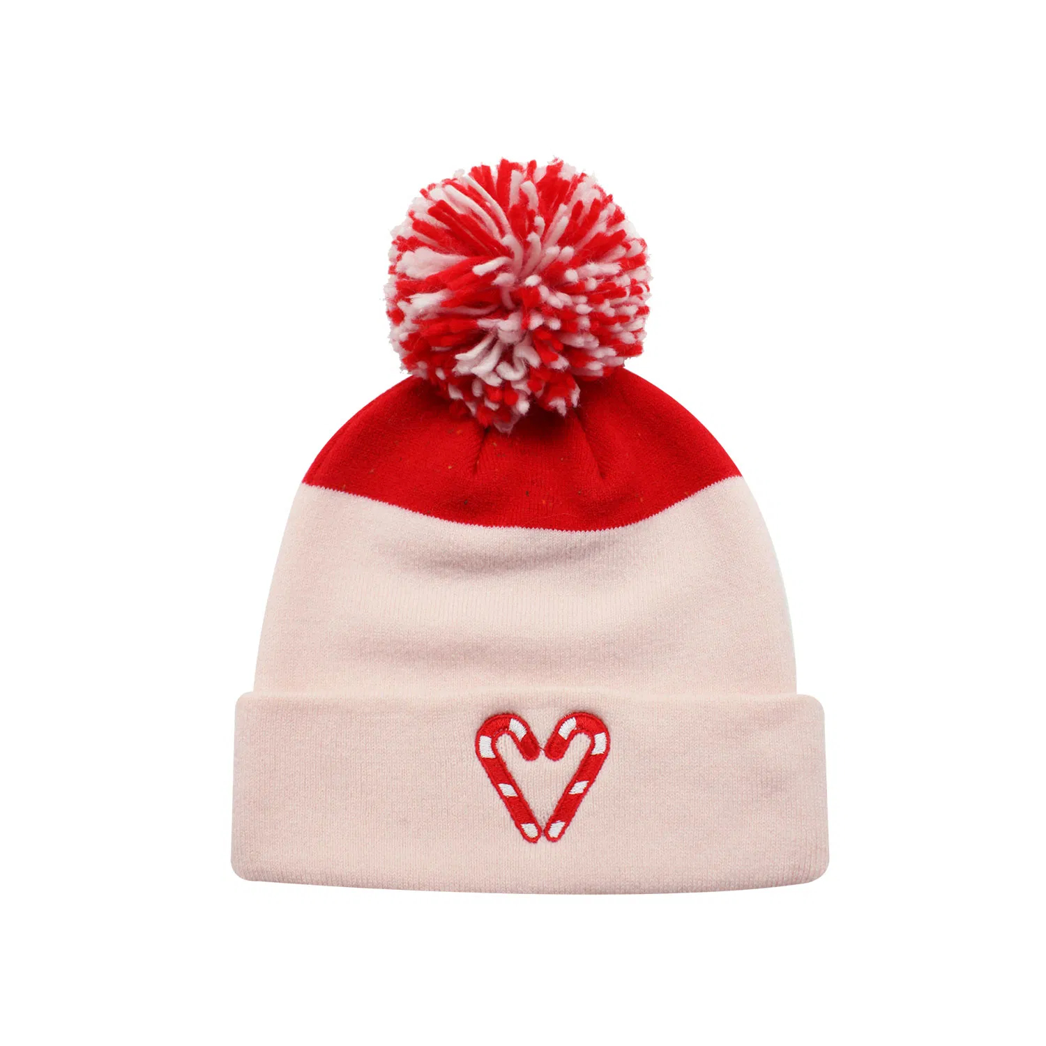 Custom OEM Knitted Embroidery Valentines Speckled Jacquard Beanie with Yarn Thread POM