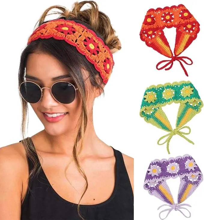 Adjustable tie-up design soft cotton yarn Bohemian Crochet Headband, Top 10 Bohemian Hair Accessories for 2025, boho chic hair accessory