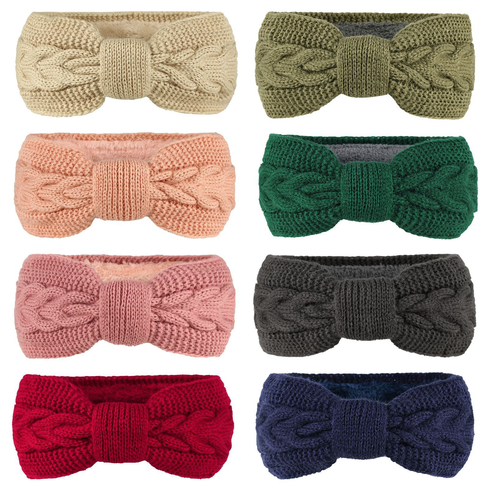 Cross-Border Fleece Yarn Knit Headband with Bowknot