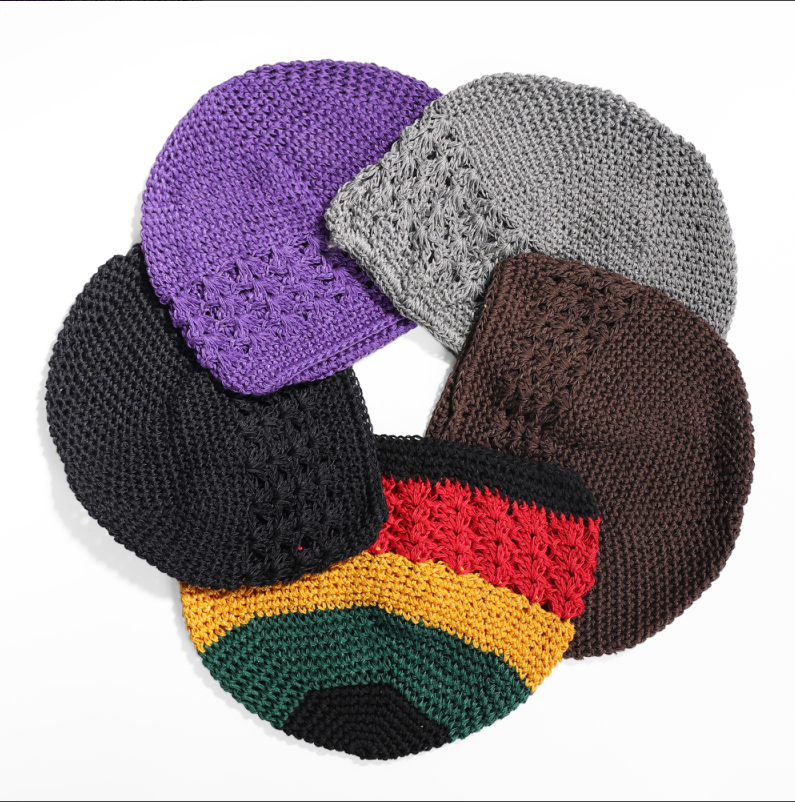 Cross-Border Hot Selling Hand-Crocheted Cotton or Polyester Thread Knitted Hat, Unisex Wig Cap, Breathable Openwork Muslim Hat, Multicolor, One Size Fits All