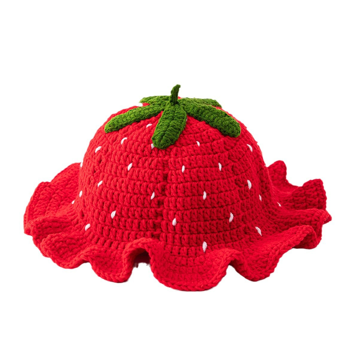 Cross-Border Hand-Knitted Strawberry Beanie - Winter Warm Acrylic Crochet Hat for Women, Boho Chic and Retro Style