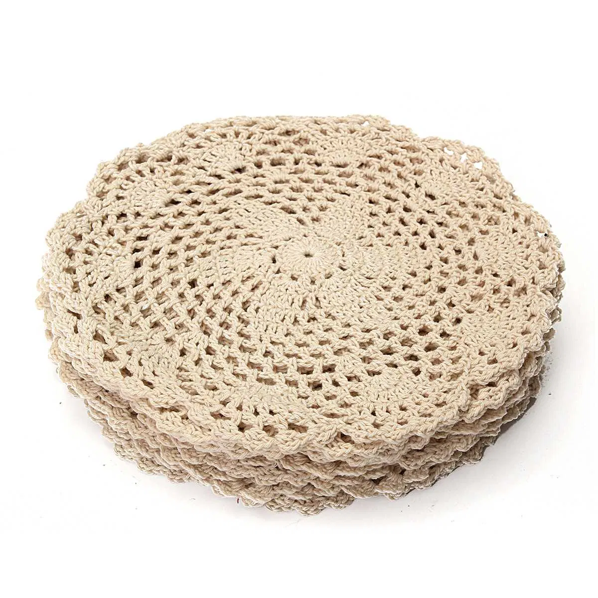 Vintage Hand-Crocheted Cotton Doily Mat – 20cm Round Anti-Slip Coaster for Home, Hotel & Prayer Decor