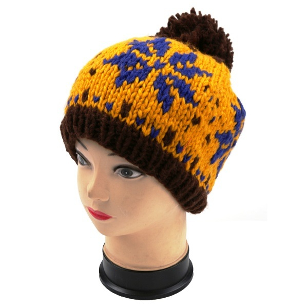 Jacquard Hand Knit Hat with POM POM, Knitted Beanie made in Alldone E-trading Firm